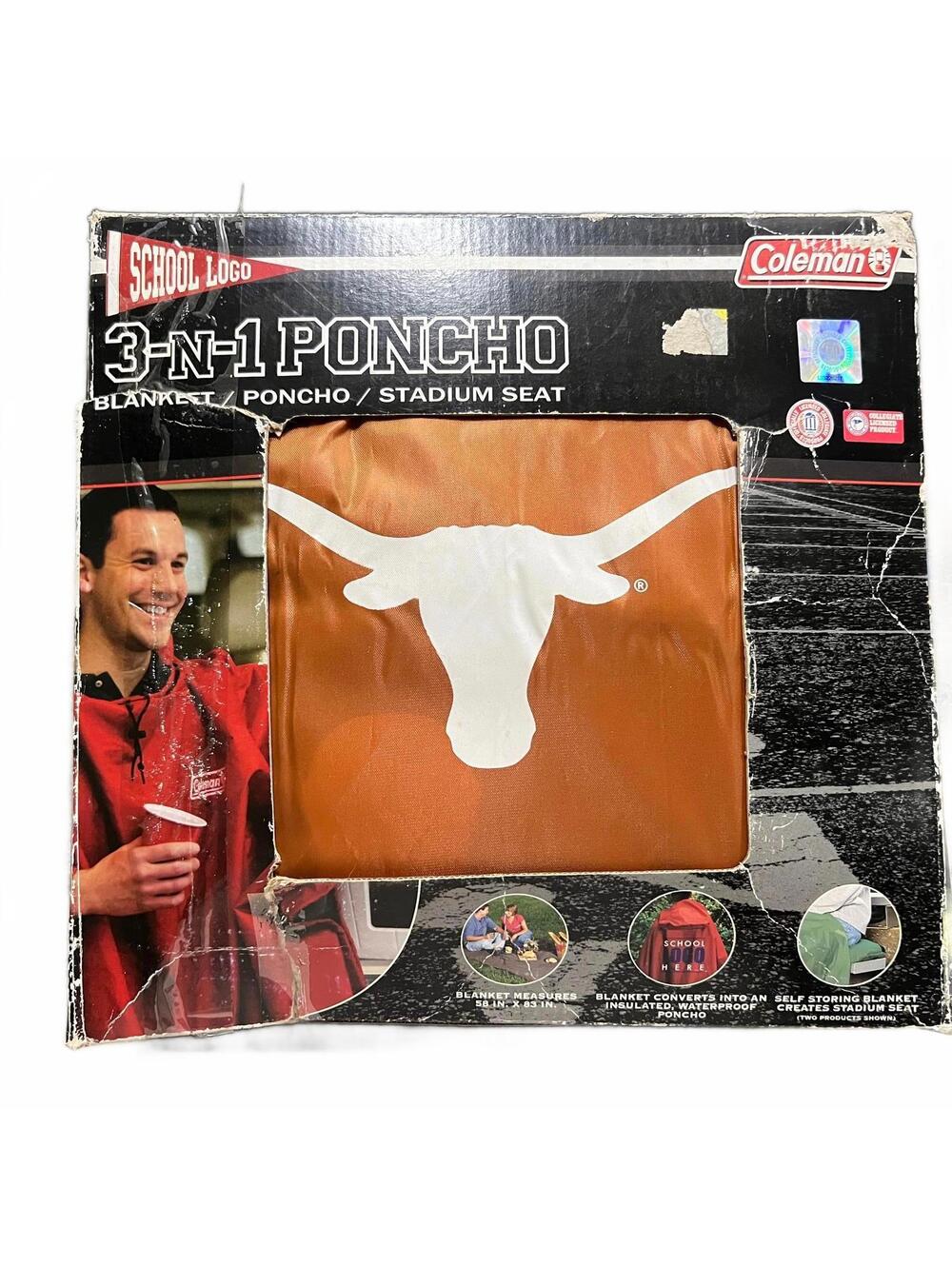 Texas Longhorns 3-N-1 Waterproof Poncho Blanket Stadium Seat